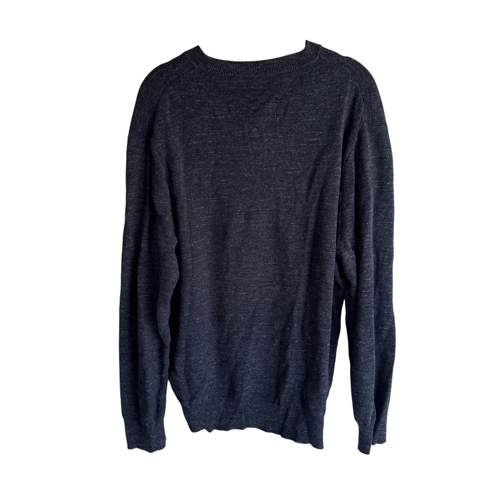 J. CREW Blue Heathered Cotton Long Sleeve Mens Crewneck Henley Top, XL